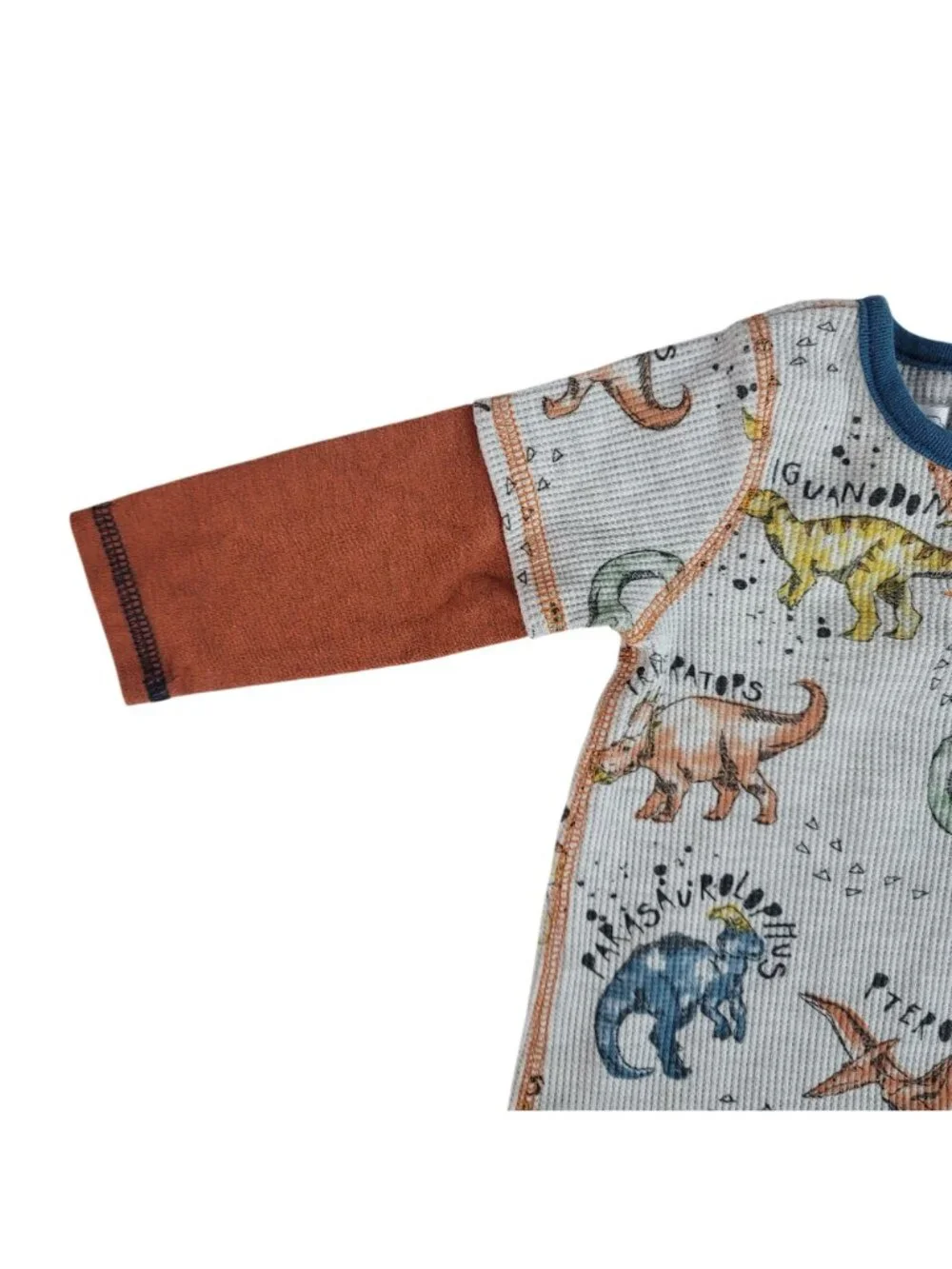 Mud Pie Dinosaur Thermal One Piece Sleeper Romper Multi 3-6M Long Sleeve Snaps